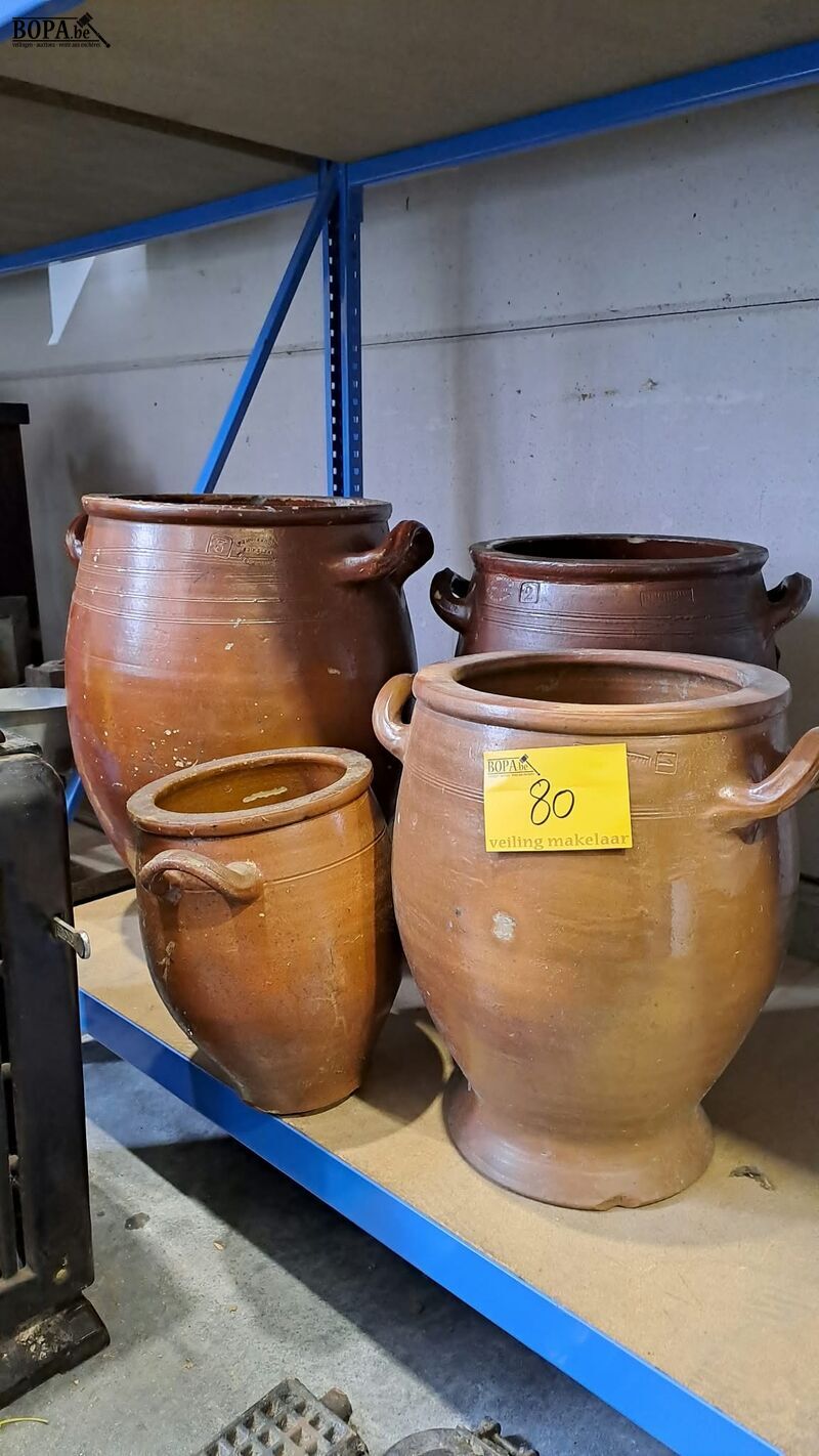 Antieken Keulse potten in geglazuurd aardewerk - 4 stuks – foto 3 – kavel bij BOPA Auctions, Aarsele
