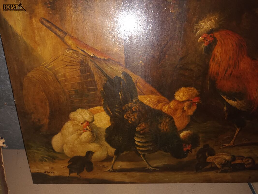 Schilderij hoenderen – foto 4 – kavel bij BOPA Auctions, Ieper