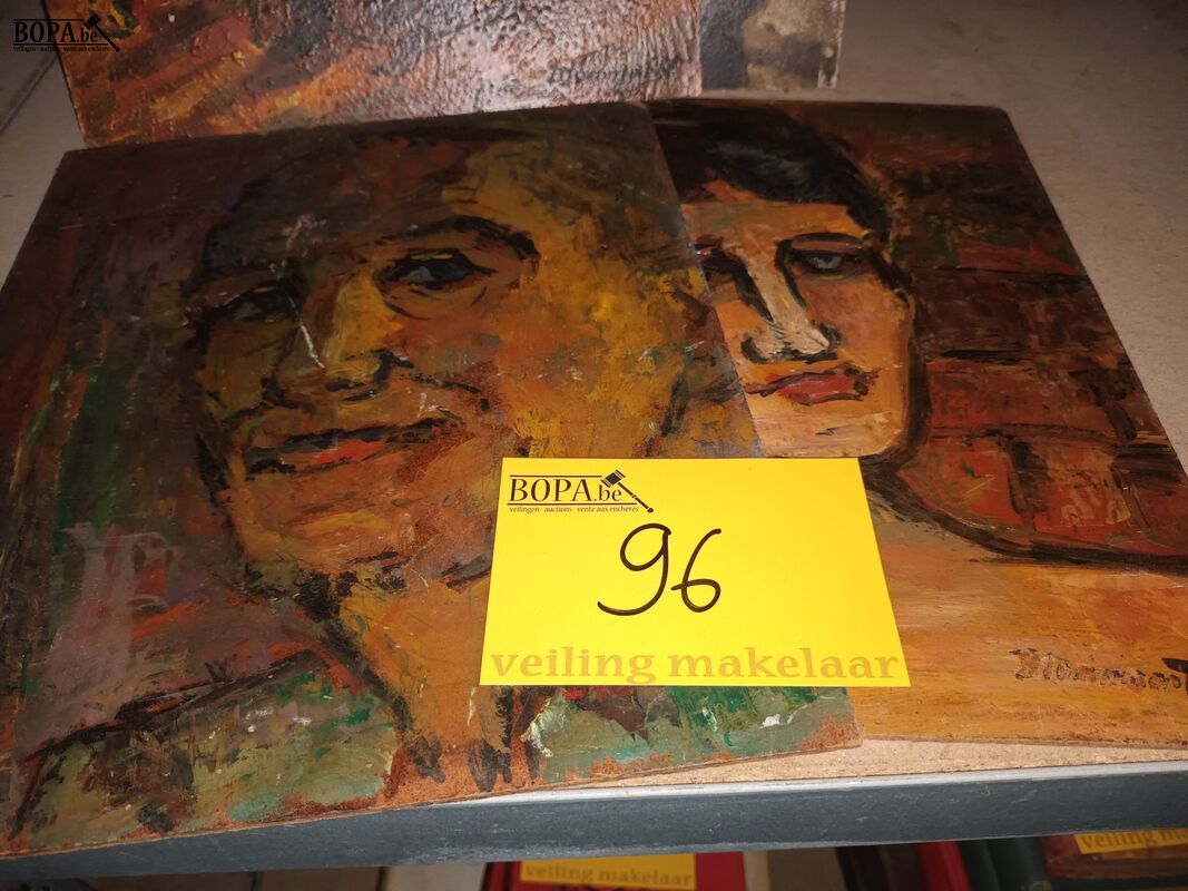 Schilderij op plank. 4 stuks – foto 6 – kavel bij BOPA Auctions, Ieper