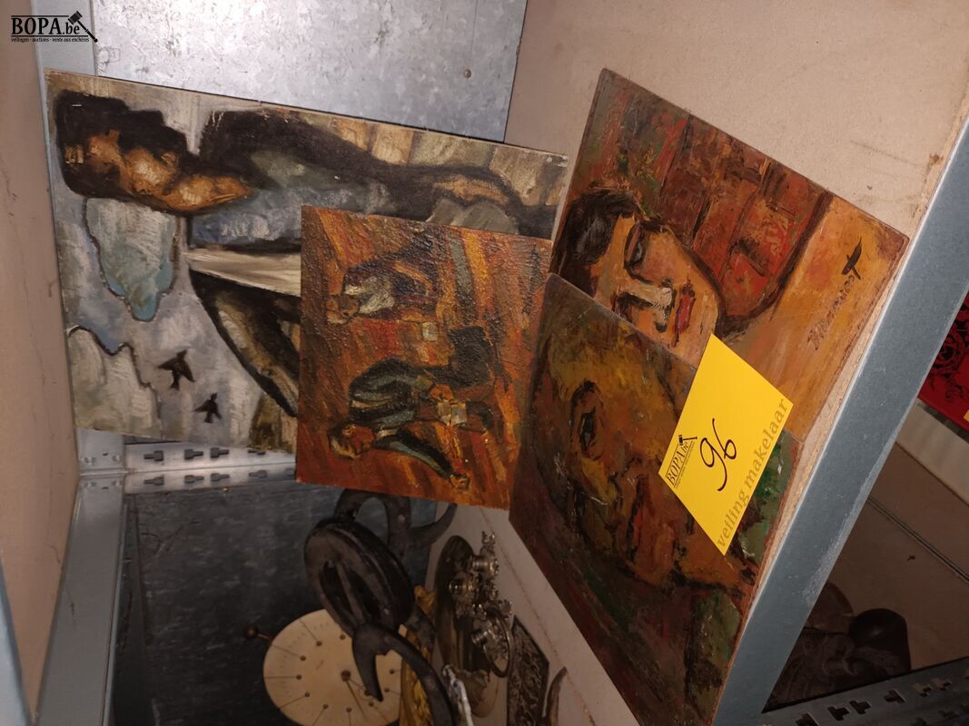 Schilderij op plank. 4 stuks – foto 2 – kavel bij BOPA Auctions, Ieper