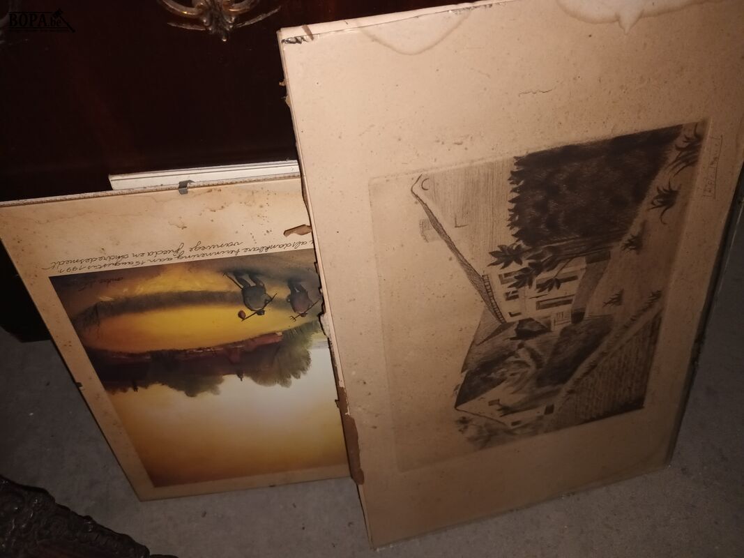 Schilderijen en tekeningen. 9 stuks – foto 6 – kavel bij BOPA Auctions, Ieper