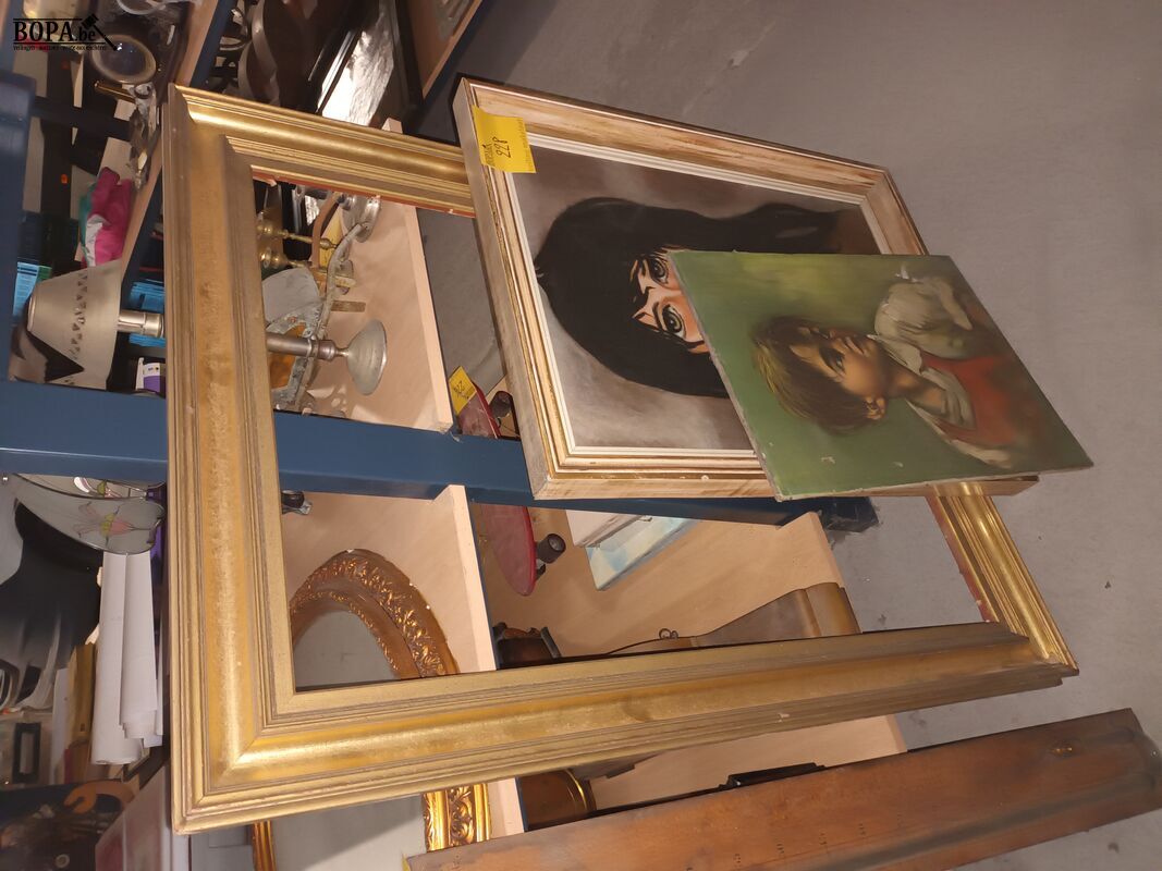 Schilderijen en kader. 3 stuks – foto 2 – kavel bij BOPA Auctions, Ieper