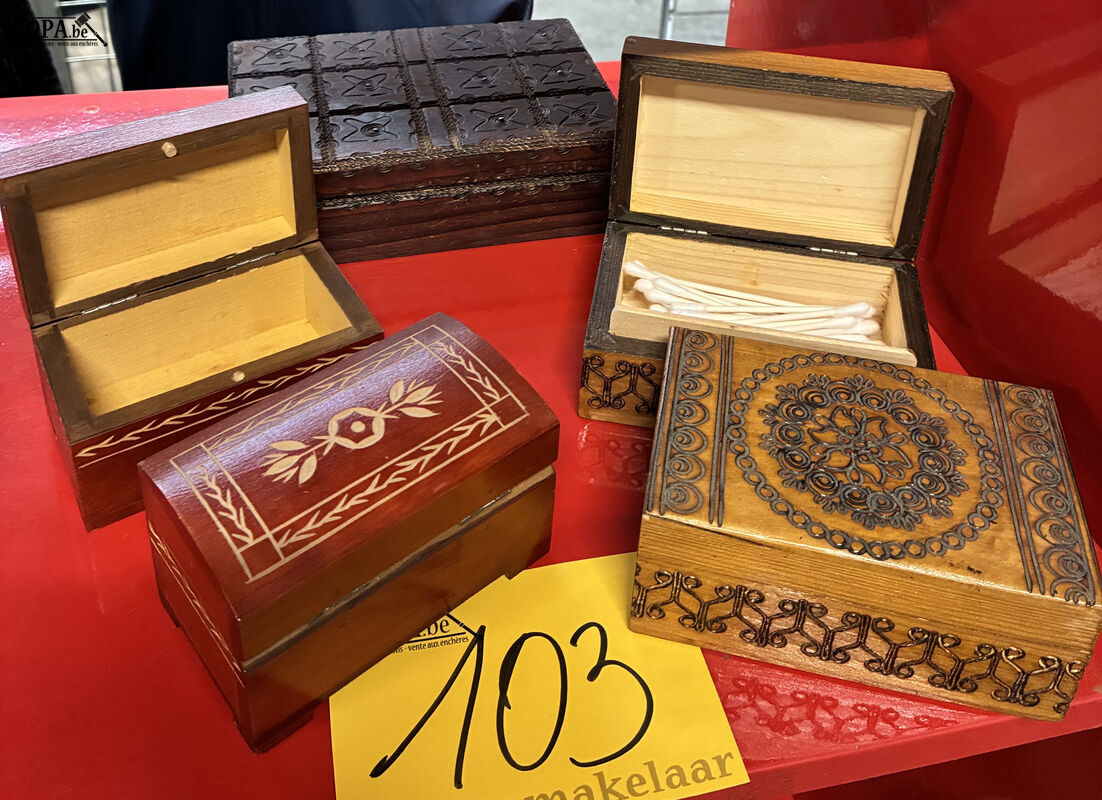 Vintage en antieke houten doosjes - 5 stuks – foto 2 – kavel bij BOPA Auctions, Oekene