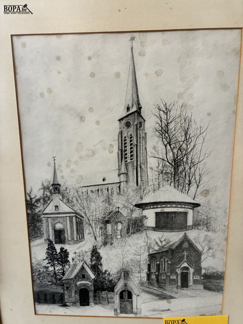 Gedetailleerde zwart-wit pentekening - get – foto 3 – kavel bij BOPA Auctions, Oekene