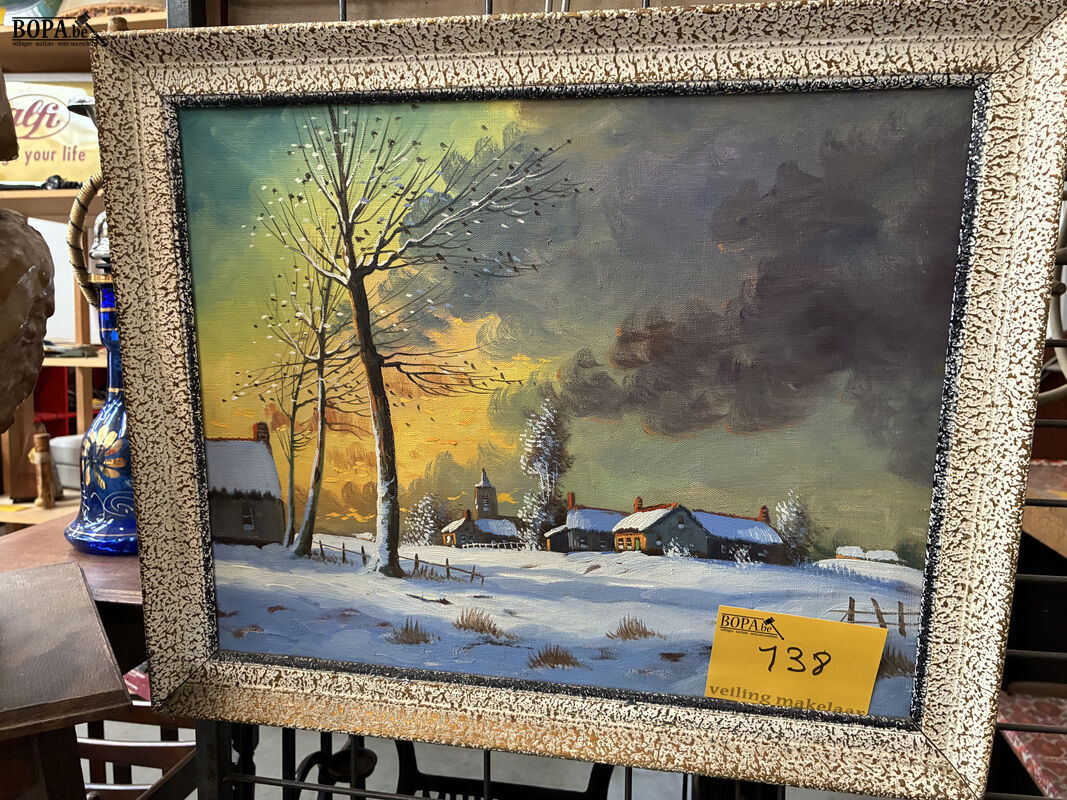 Olieverfschilderij besneeuwd winterlandschap - get – foto 2 – kavel bij BOPA Auctions, Oekene