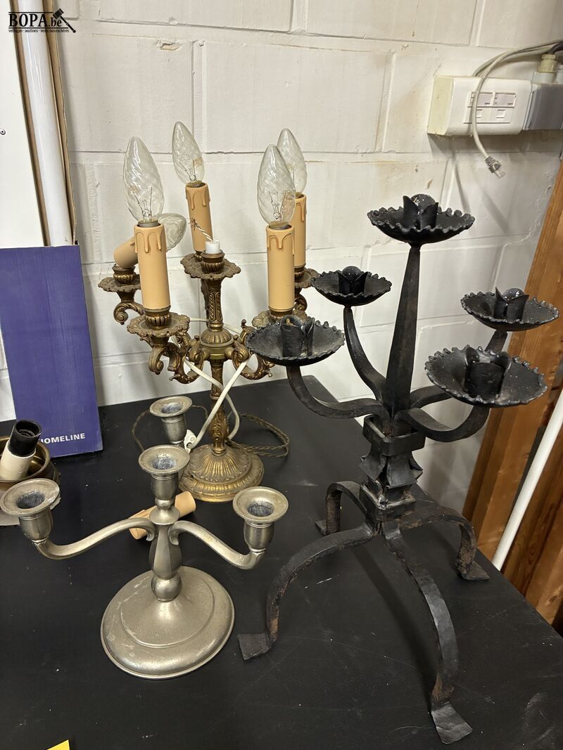 Lot luster en kandelaars + TL armatuur met lamp - 5 stuks – foto 4 – kavel bij BOPA Auctions, Oekene