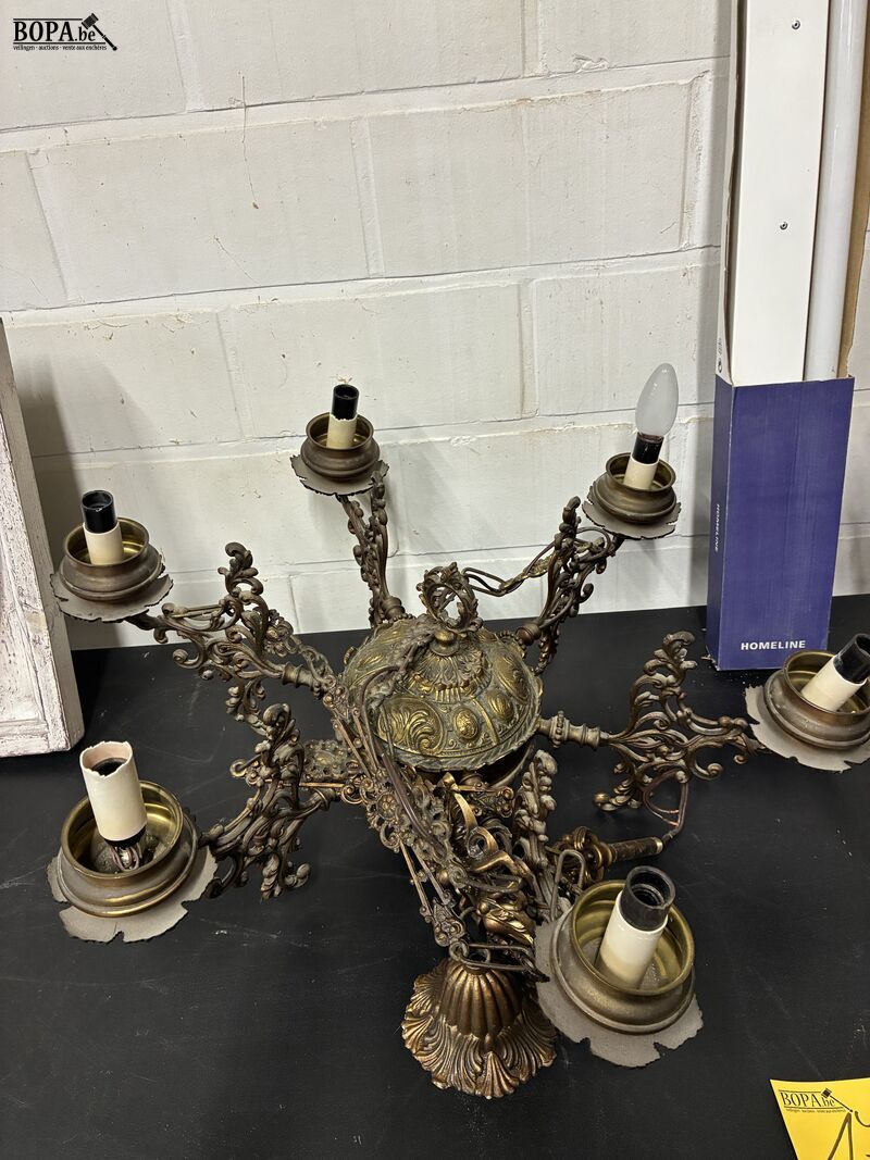 Lot luster en kandelaars + TL armatuur met lamp - 5 stuks – foto 5 – kavel bij BOPA Auctions, Oekene