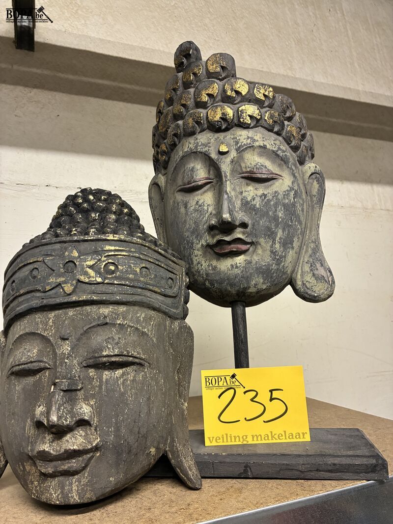 Houten buddhahoofd - 2 stuks – foto 2 – kavel bij BOPA Auctions, Oekene