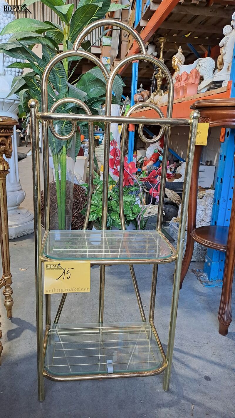 Vintage goudkleurig metalen rek Hollywood regency stijl – foto 2 – kavel bij BOPA Auctions, Aarsele