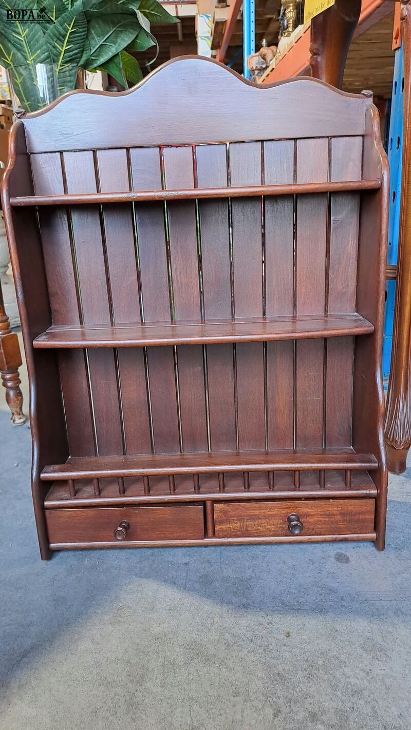 Antieken telefoontafel met lades en antieken houten wandrek – foto 6 – kavel bij BOPA Auctions, Aarsele