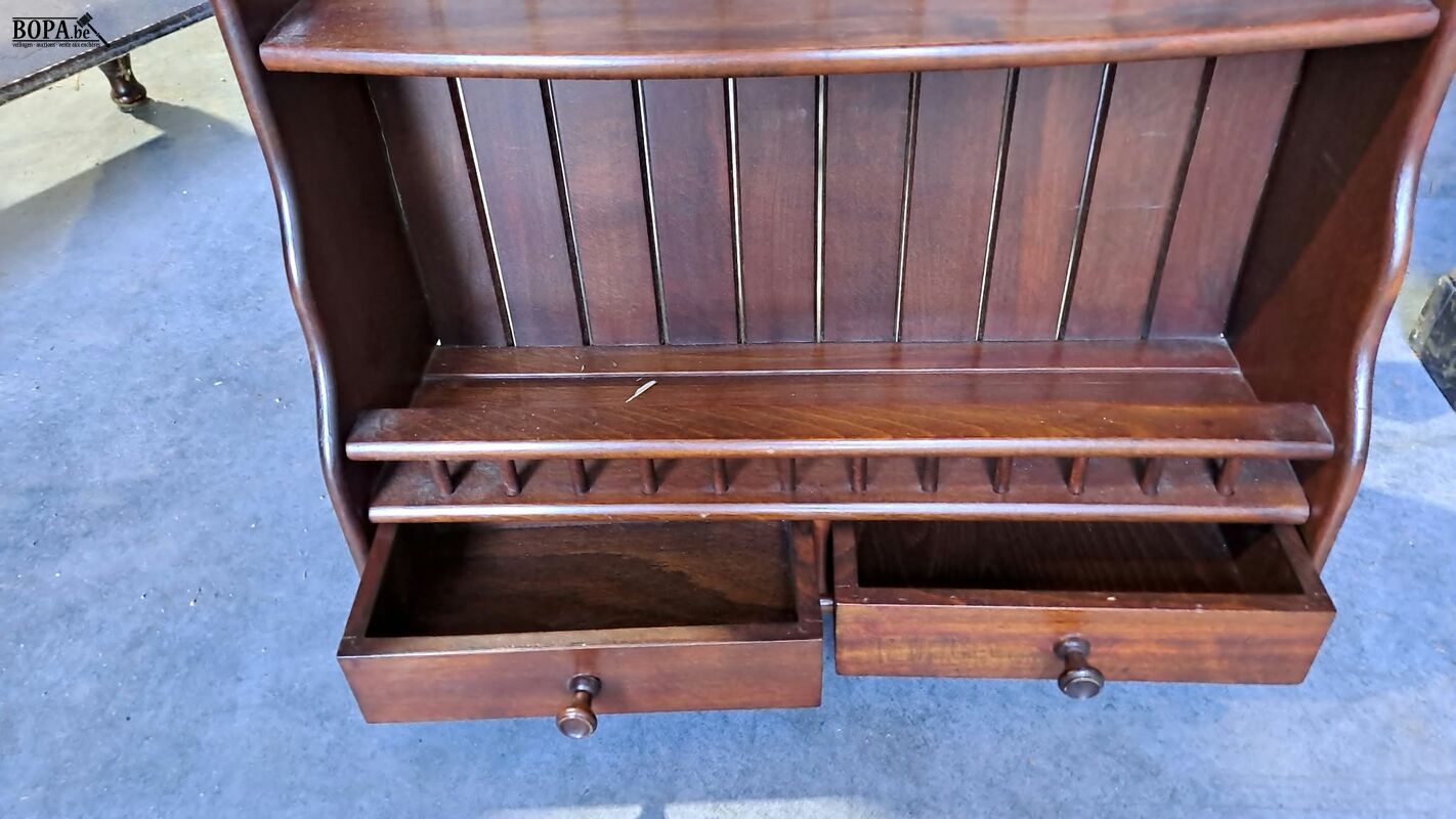 Antieken telefoontafel met lades en antieken houten wandrek – foto 8 – kavel bij BOPA Auctions, Aarsele