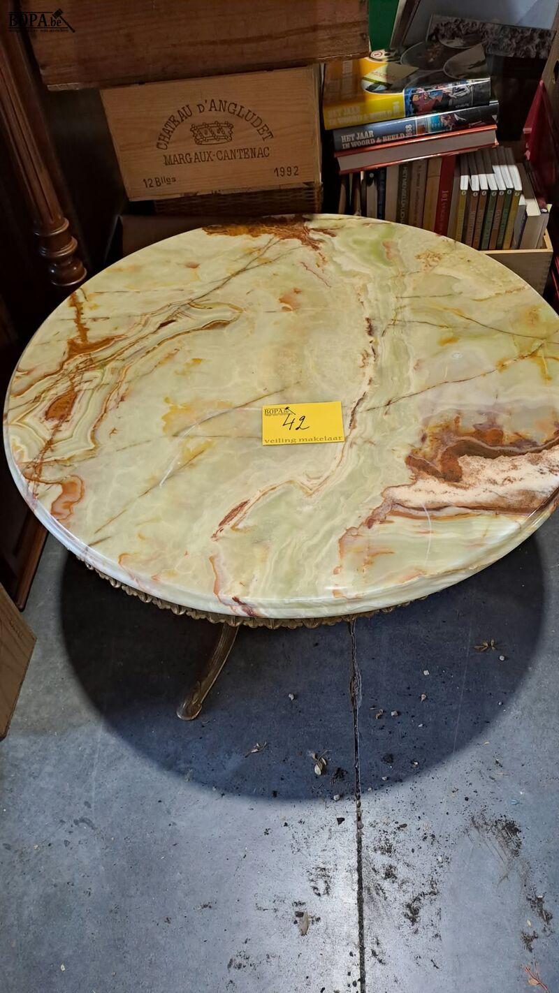 Vintage Hollywood Regency-stijl '70 Salontafel messing onder – foto 2 – kavel bij BOPA Auctions, Aarsele