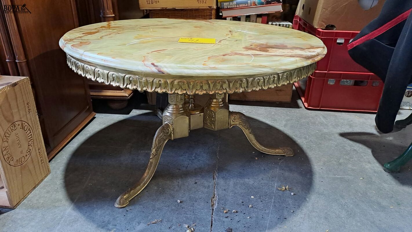 Vintage Hollywood Regency-stijl '70 Salontafel messing onder – foto 3 – kavel bij BOPA Auctions, Aarsele