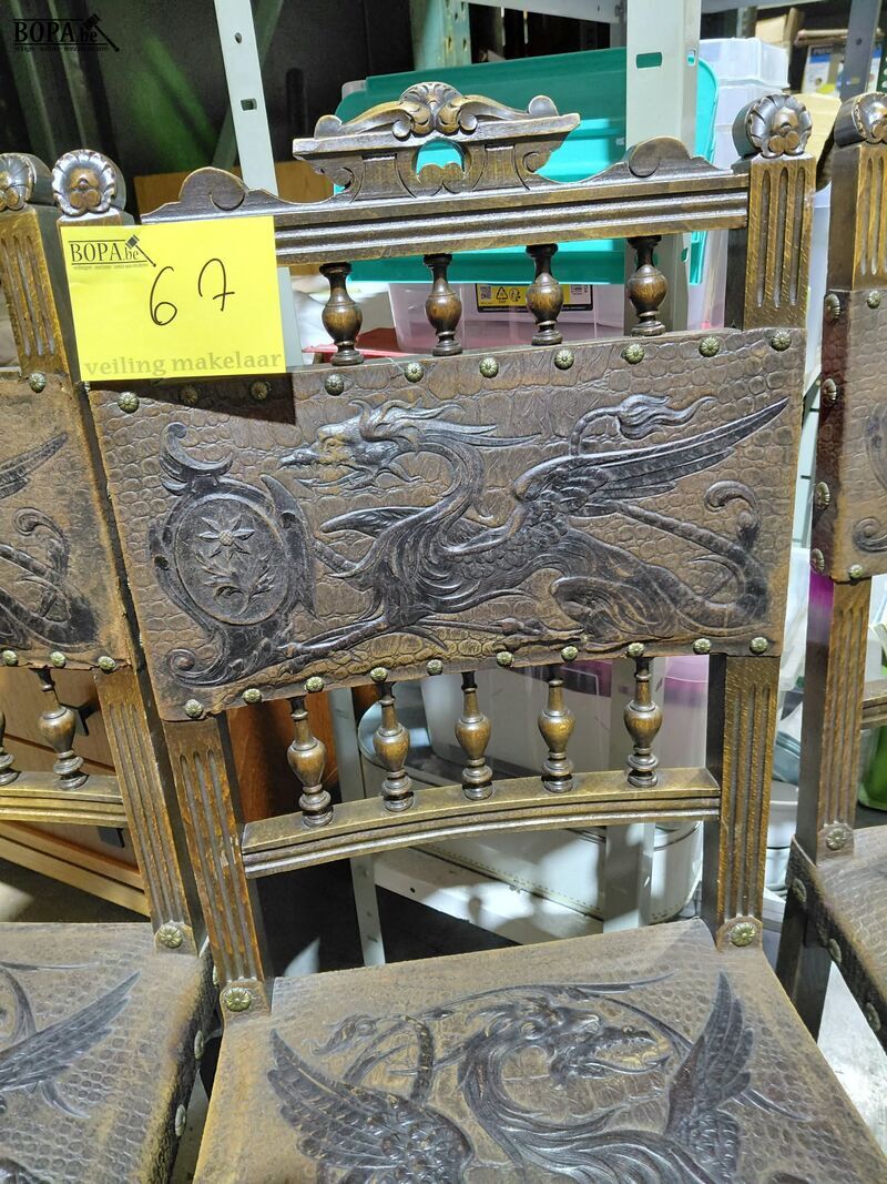 Neorenaissance stijl 1890-1900 antieke stoelen reliëfwerkniv – foto 3 – kavel bij BOPA Auctions, Aarsele