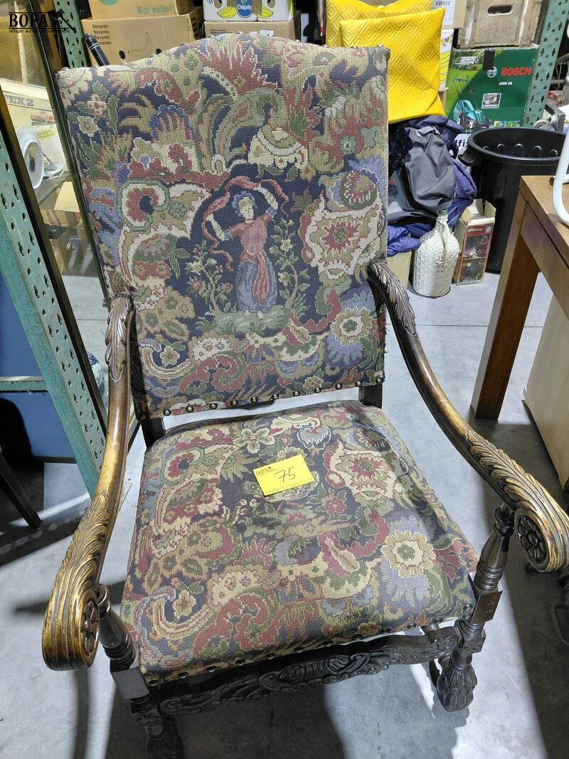 Antieke fauteuil in Renaissancestijl Louis XIV met gobelin – foto 2 – kavel bij BOPA Auctions, Aarsele