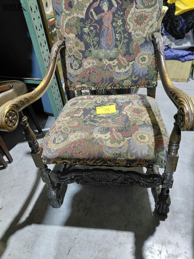 Antieke fauteuil in Renaissancestijl Louis XIV met gobelin – foto 3 – kavel bij BOPA Auctions, Aarsele