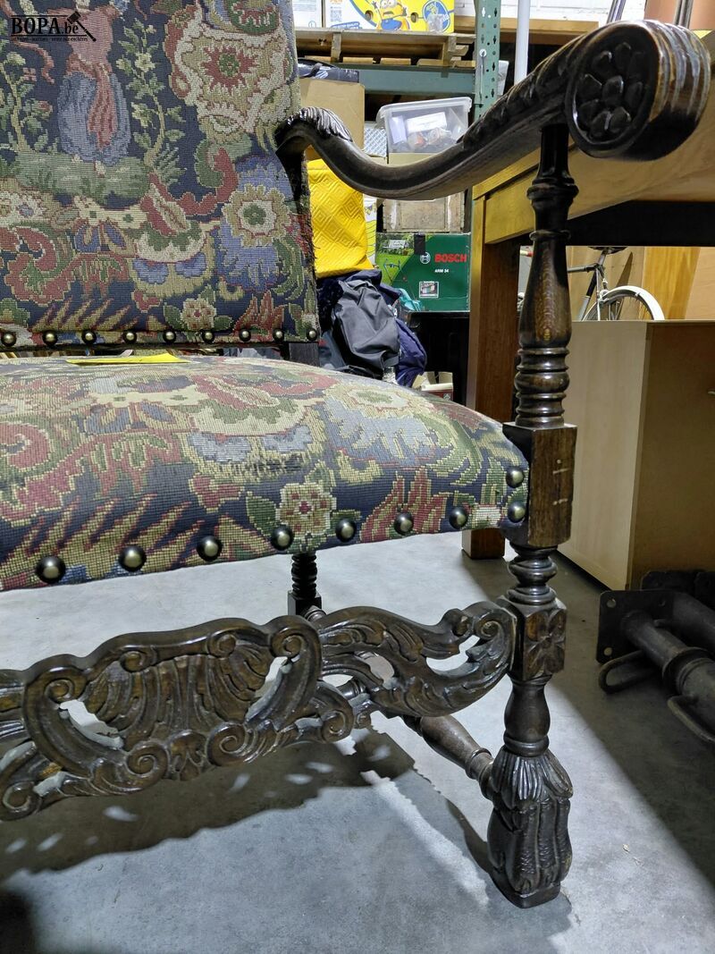 Antieke fauteuil in Renaissancestijl Louis XIV met gobelin – foto 5 – kavel bij BOPA Auctions, Aarsele
