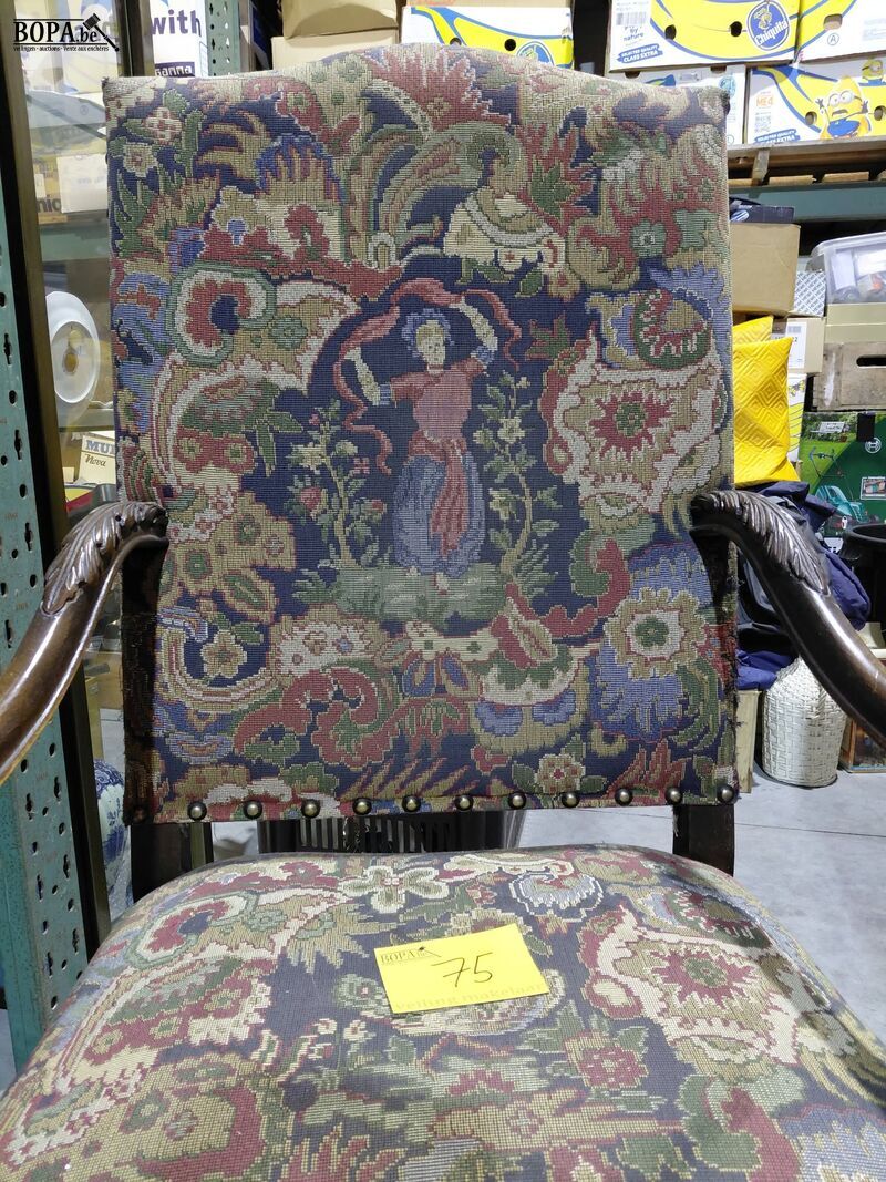 Antieke fauteuil in Renaissancestijl Louis XIV met gobelin – foto 6 – kavel bij BOPA Auctions, Aarsele