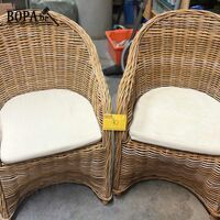 Rotan fauteuils gebogen kuipdesign met kussen - 2 stuks – kavel bij BOPA Auctions, Aarsele