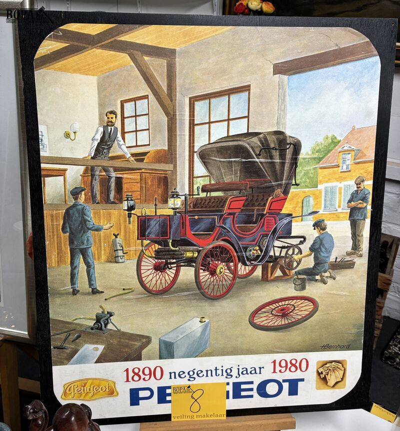 Retro reclame-illustratie Peugeot - get – foto 2 – kavel bij BOPA Auctions, Ieper