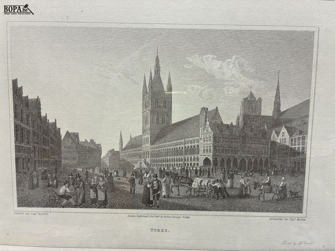 Antieke staalgravure van Grote Markt Ieper - get – foto 4 – kavel bij BOPA Auctions, Ieper