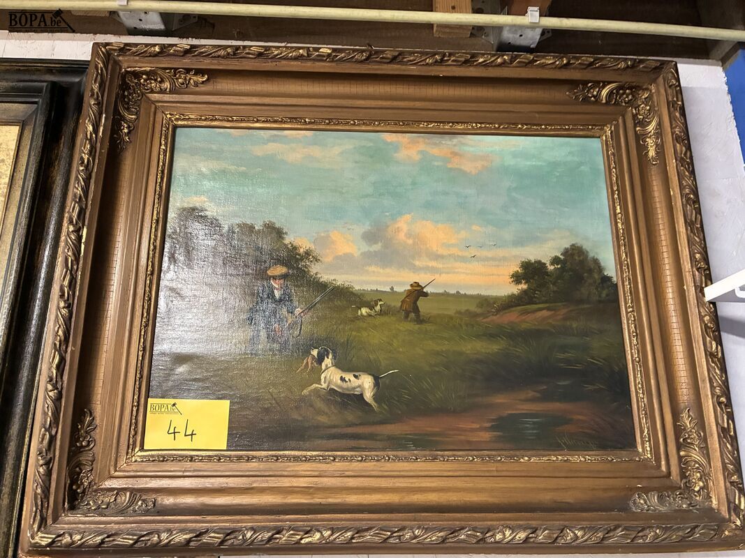 Schilderij klassiek landschap met jachttafereel - get – foto 2 – kavel bij BOPA Auctions, Ieper