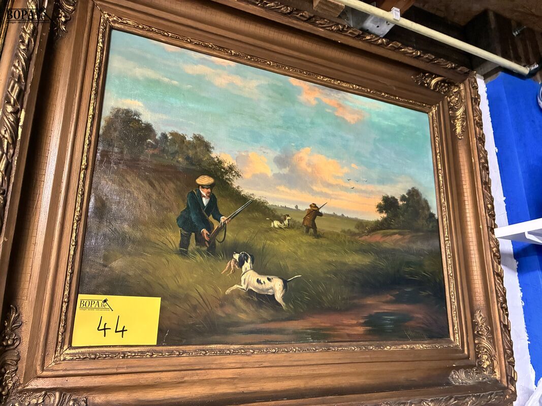 Schilderij klassiek landschap met jachttafereel - get – foto 3 – kavel bij BOPA Auctions, Ieper