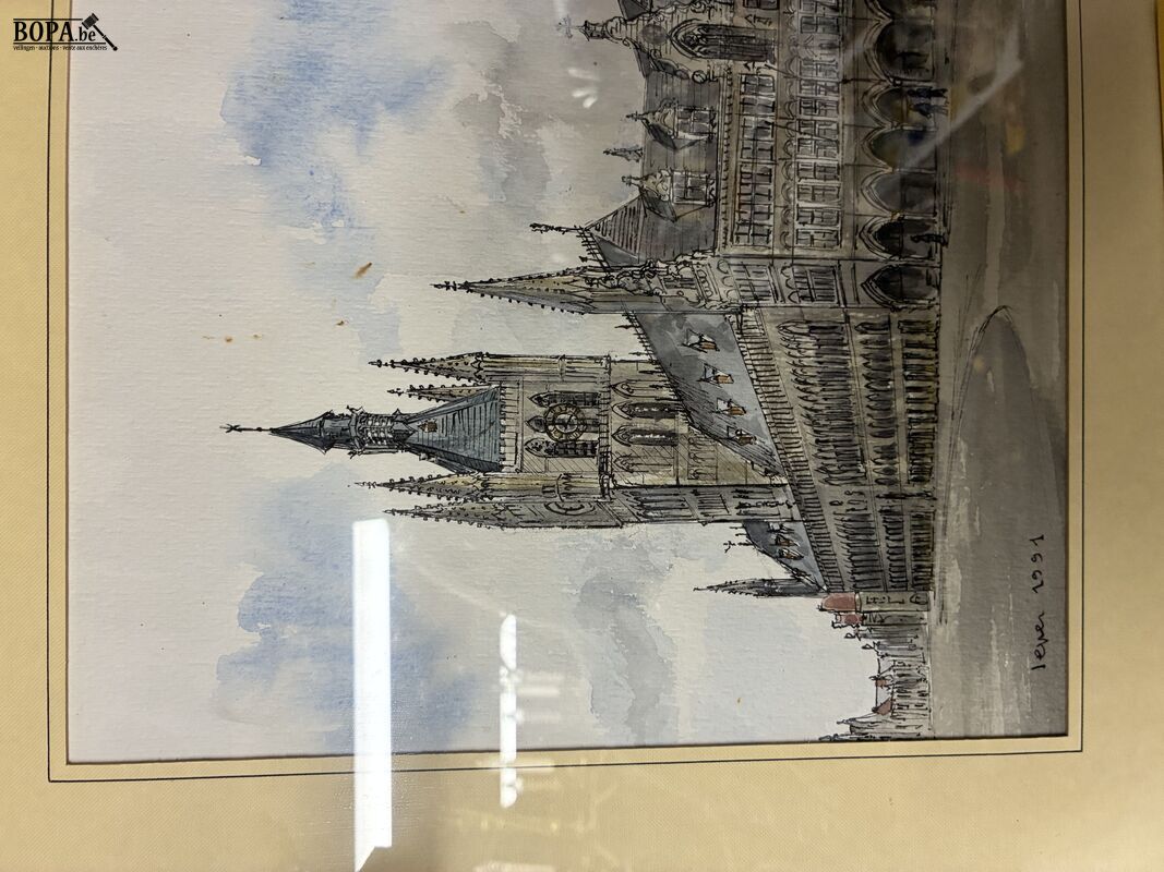 Klassieke pentekening Grote Markt Ieper 1991 - get – foto 3 – kavel bij BOPA Auctions, Ieper