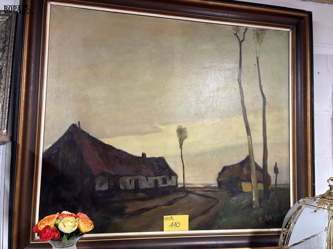 Ingelijst landschapsschilderij - getekend – foto 2 – kavel bij BOPA Auctions, Ieper