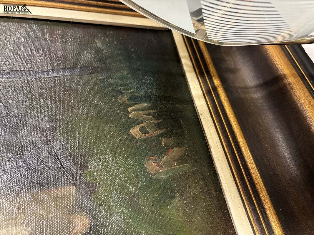 Ingelijst landschapsschilderij - getekend – foto 3 – kavel bij BOPA Auctions, Ieper