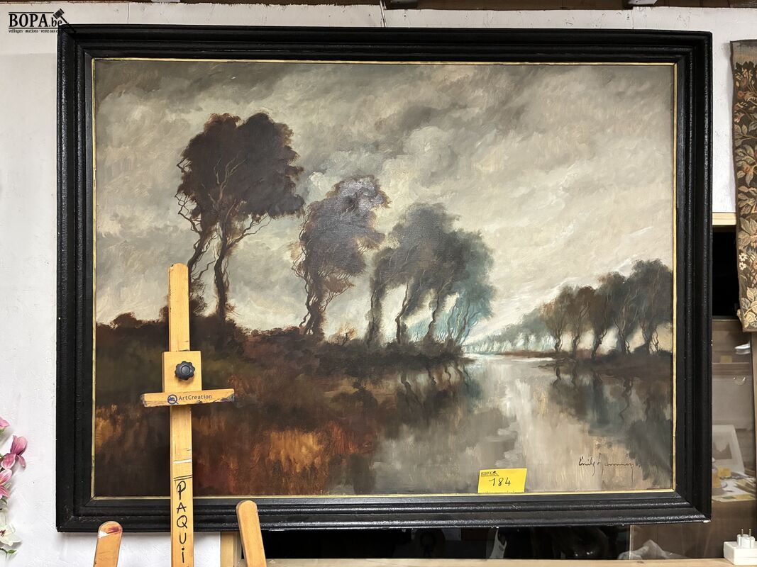 Ingelijste landschapsschilderij - getekend – foto 2 – kavel bij BOPA Auctions, Ieper