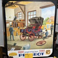 Retro reclame-illustratie Peugeot - get – kavel bij BOPA Auctions, Ieper