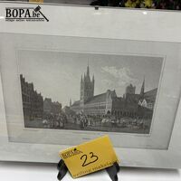 Antieke staalgravure van Grote Markt Ieper - get – kavel bij BOPA Auctions, Ieper