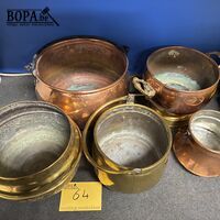 Lot koperen kookpotten en ketels - 5 stuks – kavel bij BOPA Auctions, Ieper