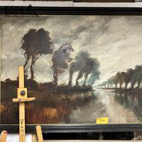 Ingelijste landschapsschilderij - getekend – kavel bij BOPA Auctions, Ieper